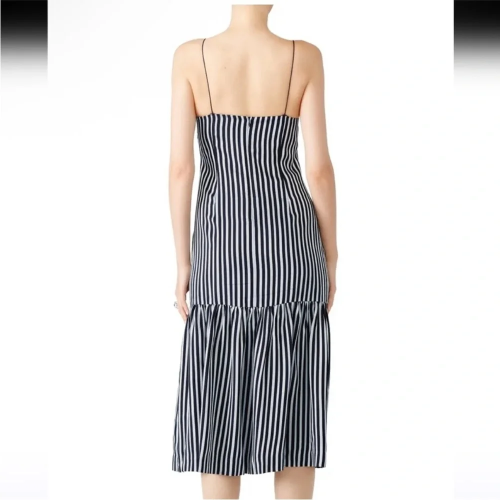 ELIZABETH AND JAMES Jewel Striped Satin & Crepe Midi Navy White Dress Size 4 - Picture 3 of 11